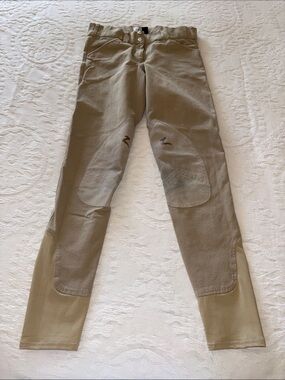 Horze Tan Teen Equestrian Breeches with Knee Patches “stains” S